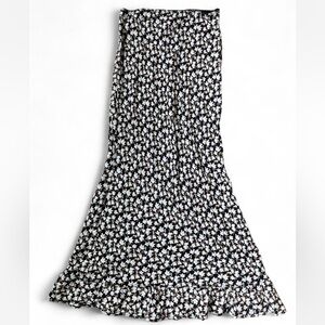 Chic Black, White & Brown Floral Maxi Skirt -XS